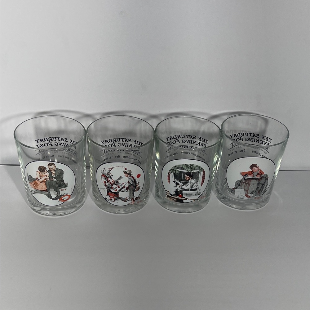 Norman Rockwell Saturday Evening Post Vintage Glass Tumblers Set of 4